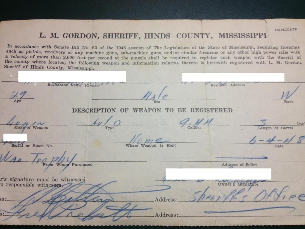 gun registration in Hinds Co. 1940's Mississippi Gun Owners