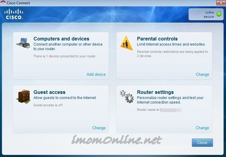 Upon successful installation, the Cisco Connect software will launch. From there, one can access the features and adjust settings of the E1000.