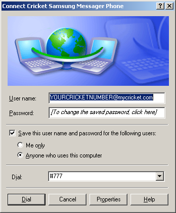 Connection window for your Cricket Broadband modem