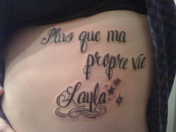its in french and means "more than my own life" then she got her (my its in french and means "more than my own life" then she got her (my